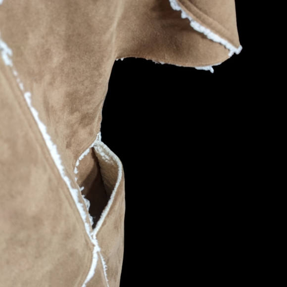 Faux Suede Sherpa Reversible Coat LG Soft Batwing 3/4 Sleeve Pocket Boho Driving - Picture 14 of 16